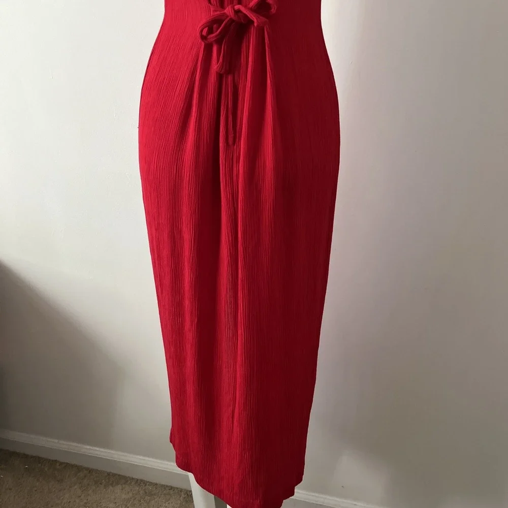 VTG Adam Jason Dress Size 10 Red 80's 90's Floral Embroidery Tie Boho Secretary